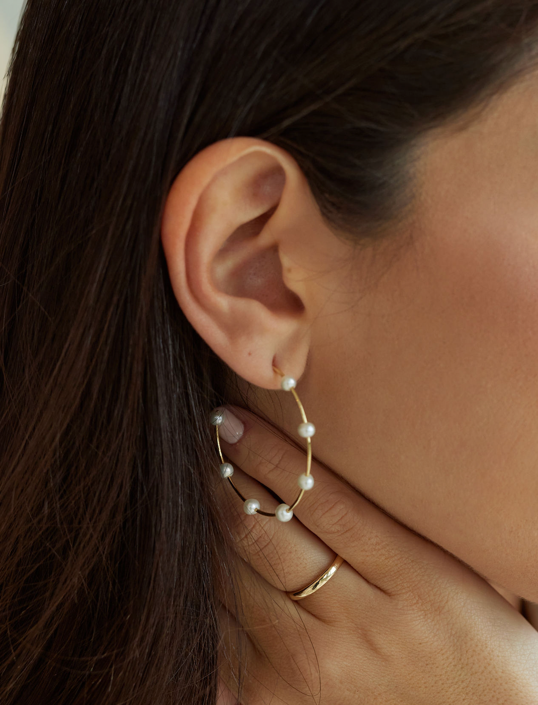 Gold Pearl Hoops